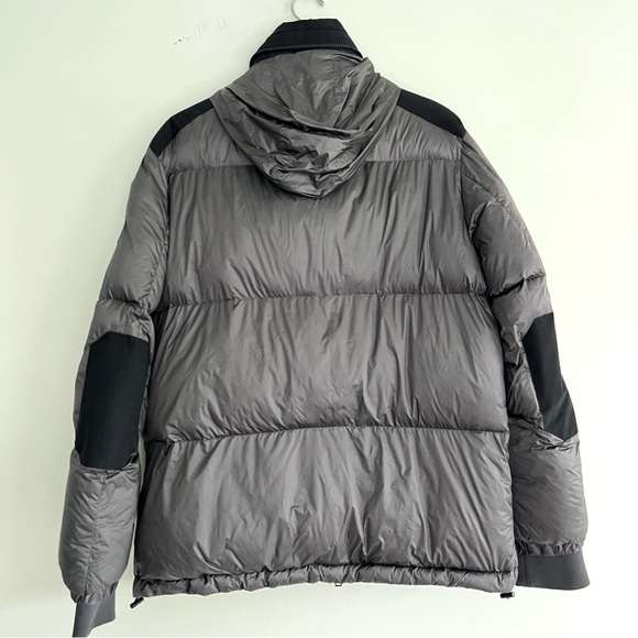 KARL LAGERFELD Paris Gray Black Down Feather Hooded Collar Jacket Puffer Sz L - Picture 11 of 16